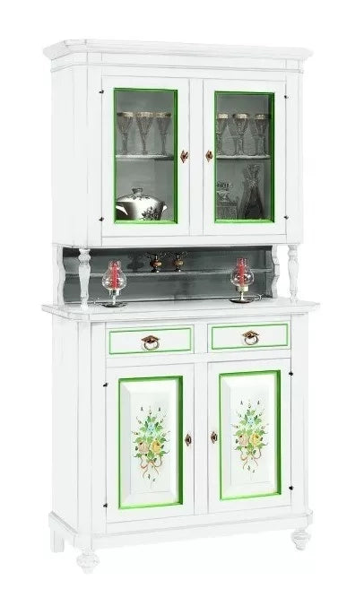 Cristalliera 2 porte classica legno bianco decorato 104x43x208