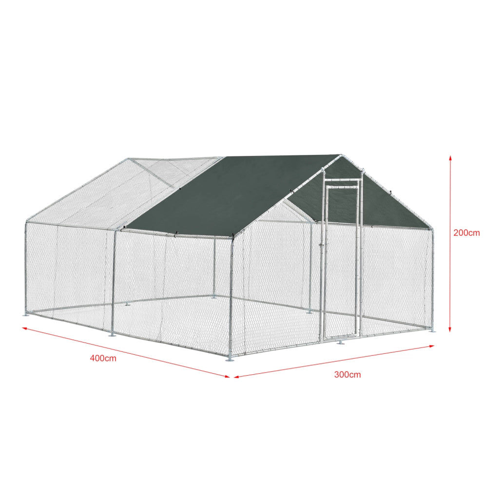 Gabbia per Pollame Wels con Tettuccio Parasole e Recinzione Rete Metallica 3x4x2 m pro.tec