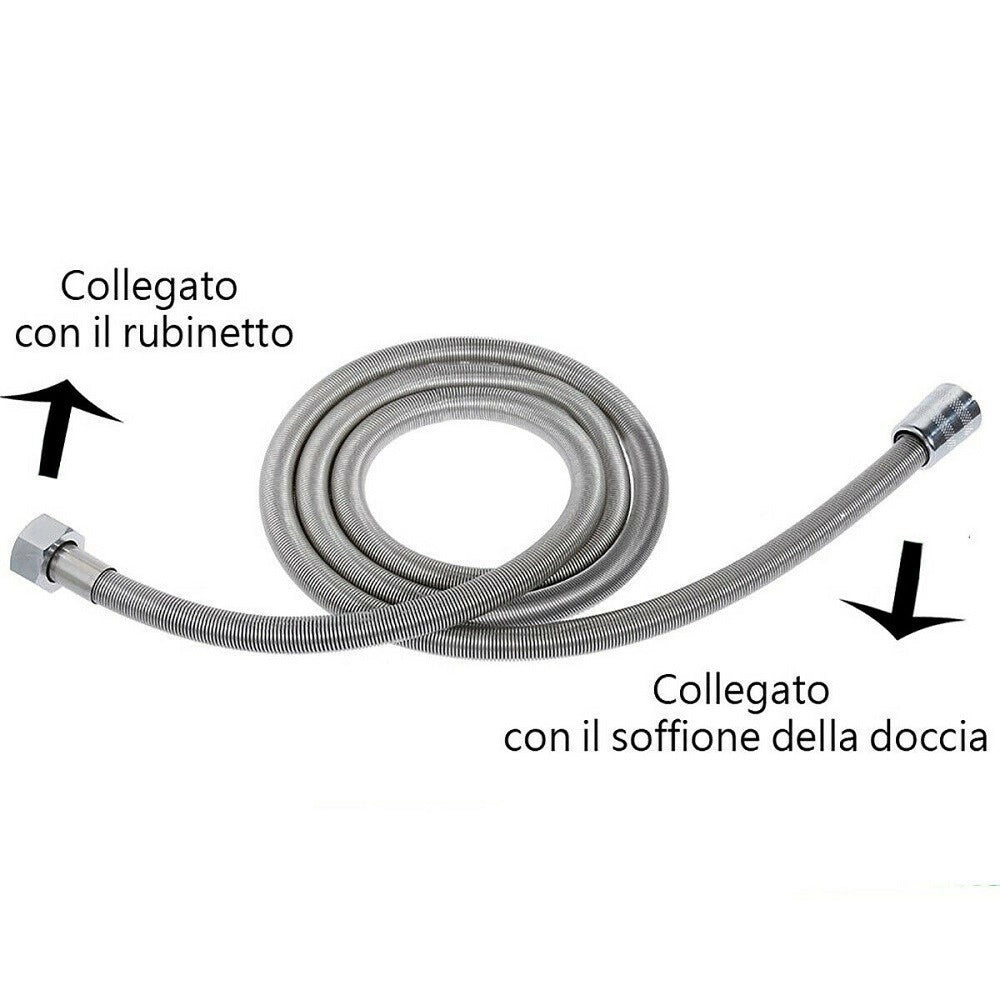 Trade Shop - Tubo Flessibile Soffione Doccino Per Doccia Vasca Bagno 2.5mt In Acciaio Cromato -