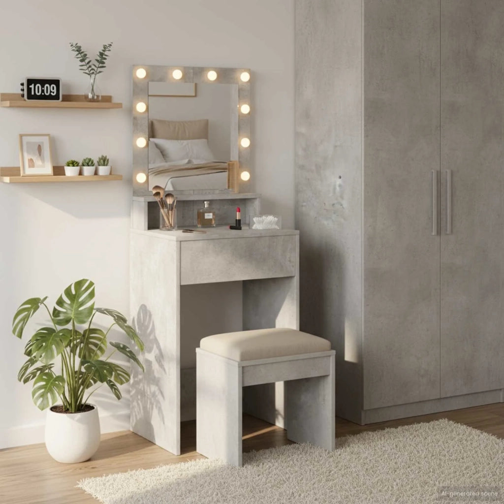 Tavolo da Trucco con specchio Grigio cemento 50 x 41 x 135 cm 865121