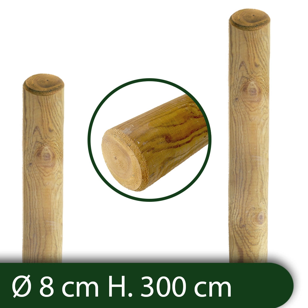1pz pali tondi in legno senza punta trattati impregnati per recinto ø 8x300 h cod:ferx.reti.68.1.stock.s