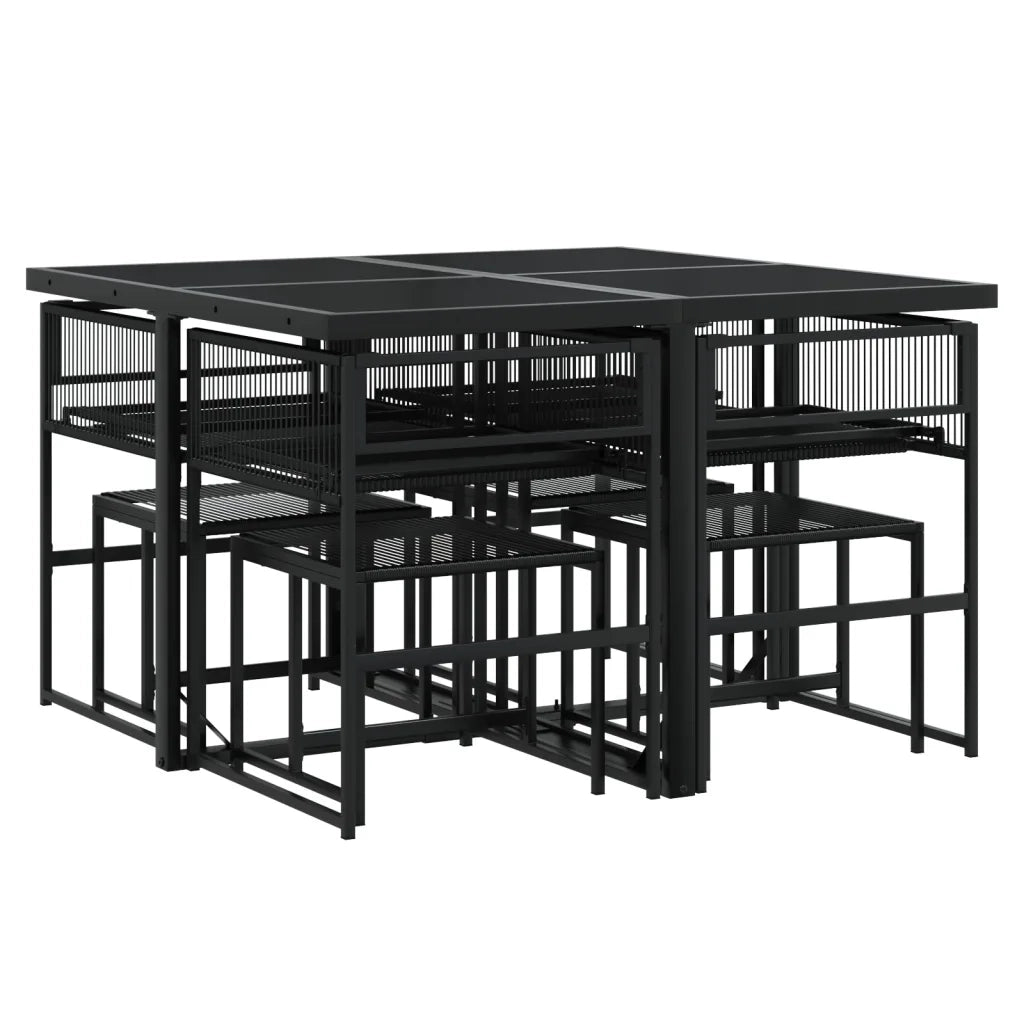 vidaXL Set da Pranzo da Giardino 9 pz con Cuscini Nero in Polyrattan