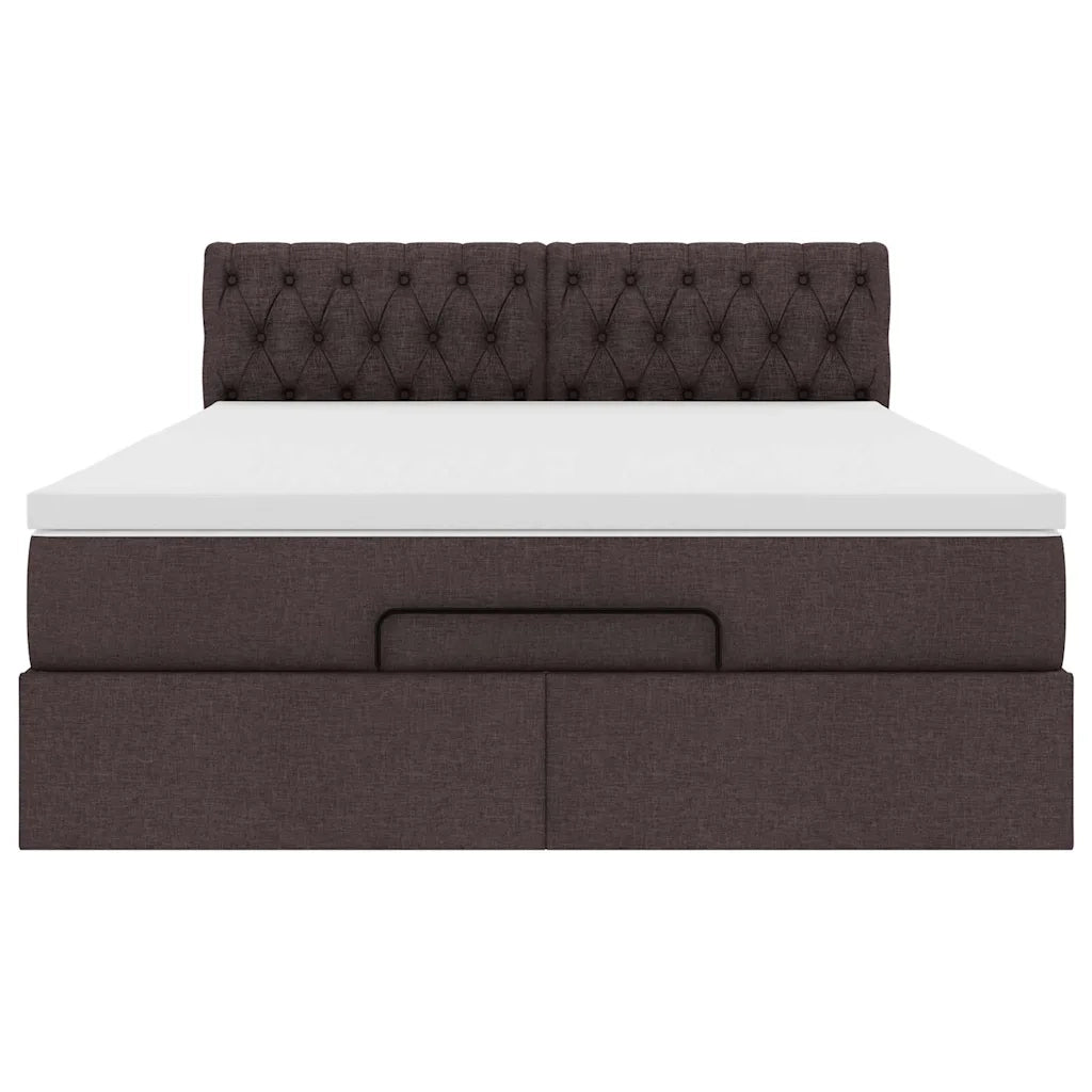 Pouf Letto con Materasso e LED Marrone Scuro 140x190 cm 3312391