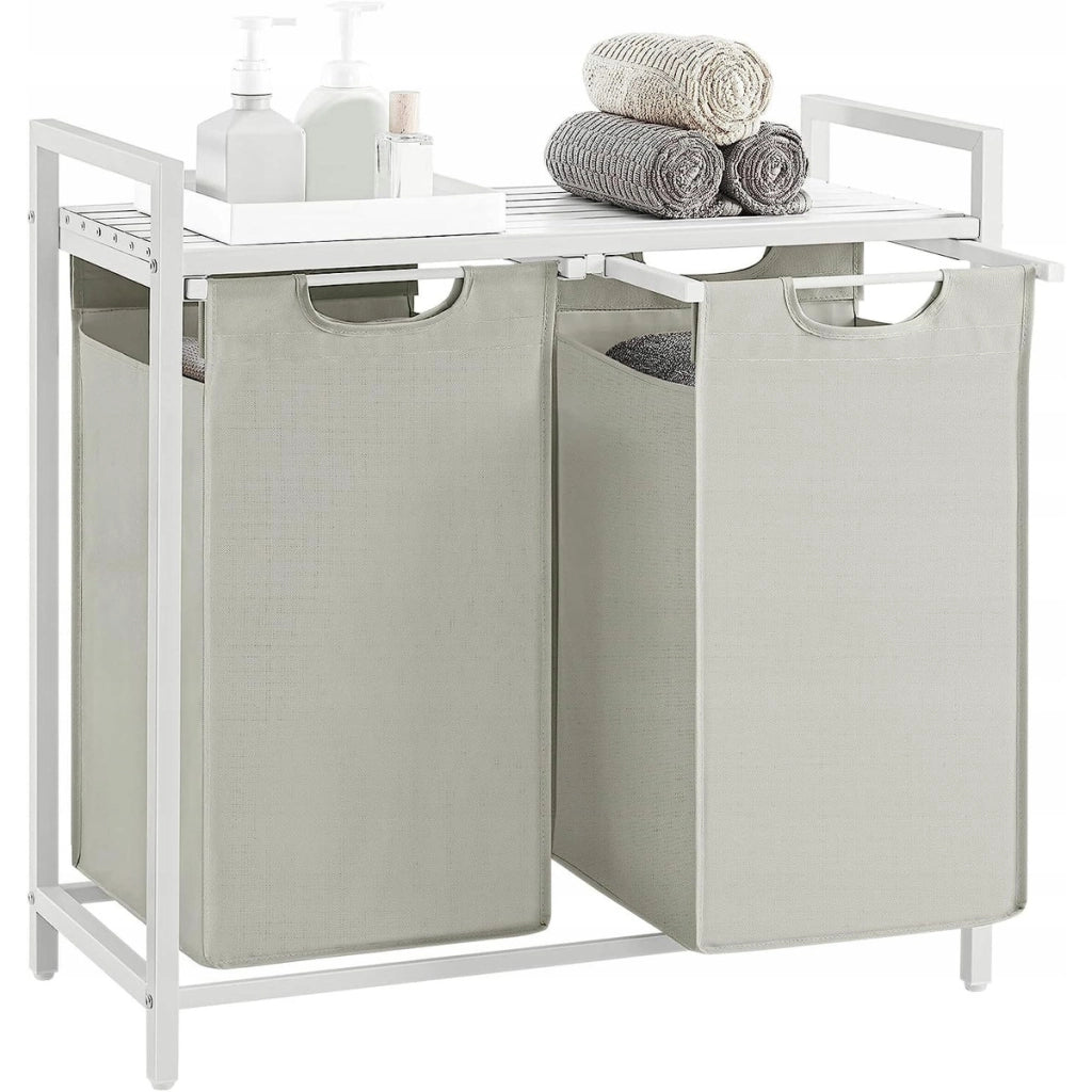 Mobile bagno con doppio cesto portabiancheria bianco