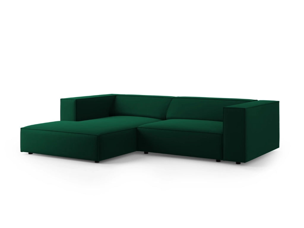 Cosmopolitan Design - Divano angolare sinistro "Arendal" 3 posti in velluto verde bottiglia 
