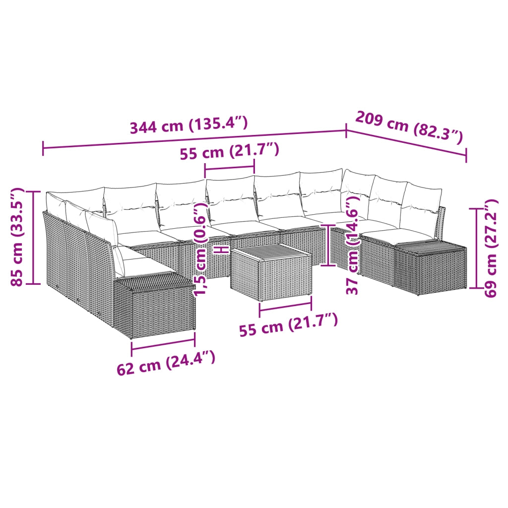 Set SofÃ  Giardino 11 Pezzi Con Cuscini Grigio Poly Rattan Acacia