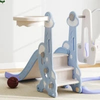 Gioco per Bambini 4 in 1 con Scivolo, Altalena, Arrampicata e Canestro, 147.5x160x107 cm, Azzurro Chiaro