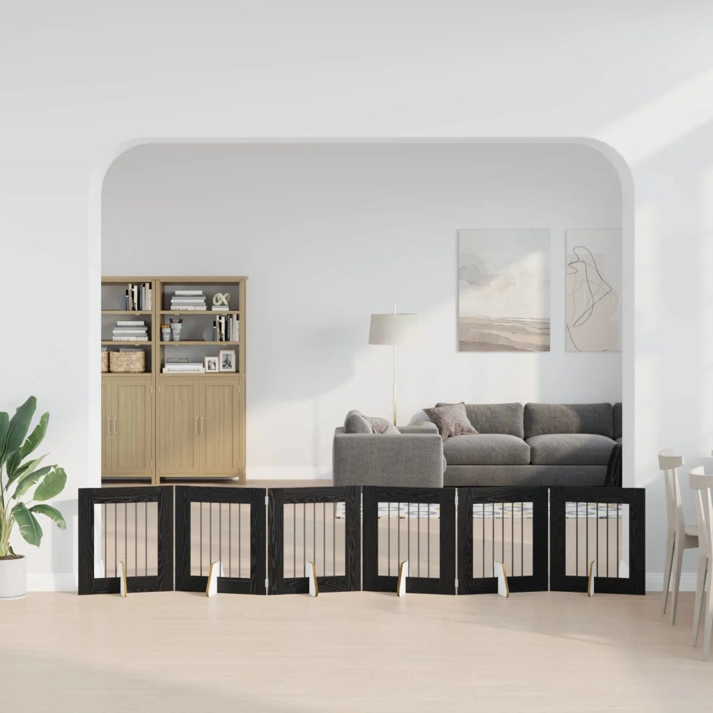 Cancello per cani con supporti 6 pz Rovere Nero 60 x 60 cm CFW7371796