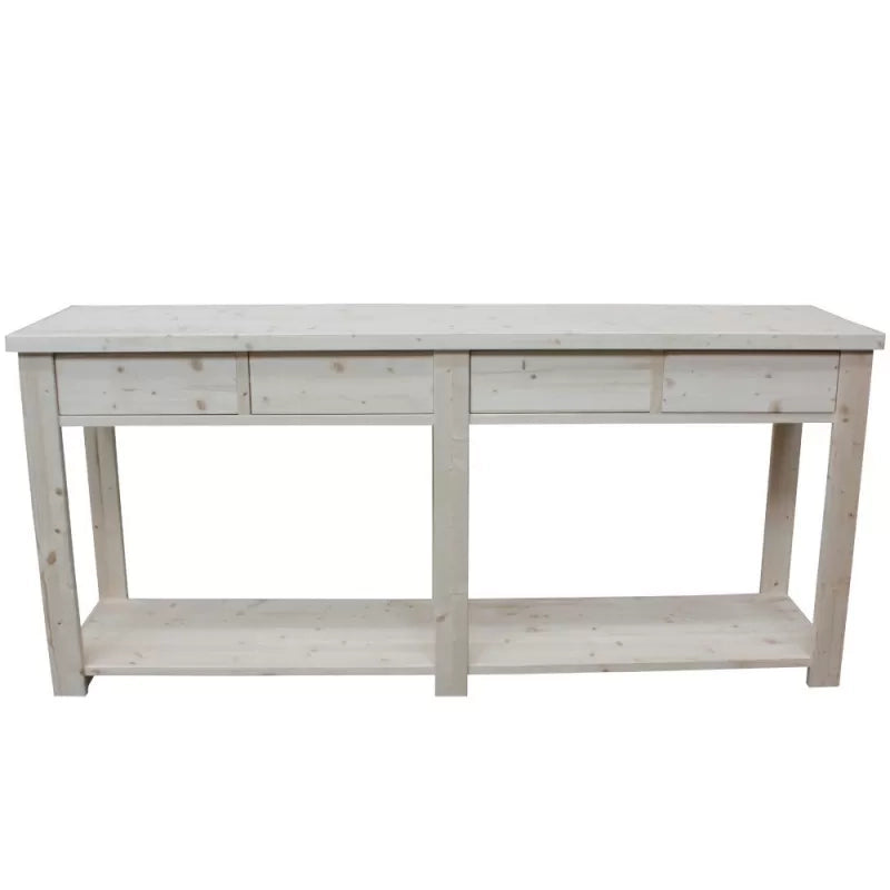 Bancone 4 cassetti 1 ripiano in legno classico grezzo l.200 p.50 h.90 (3326) - Mobili 2G