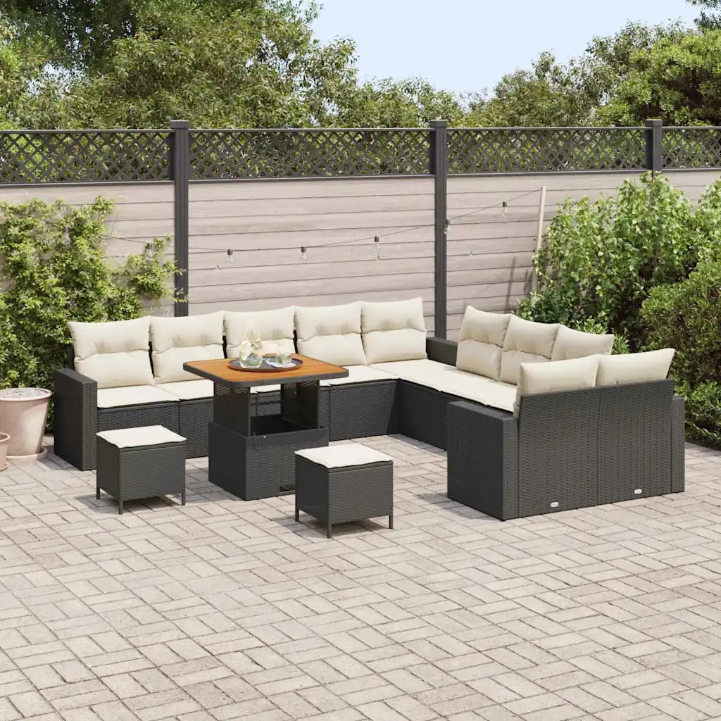 Set Divano da Giardino 13 pcs Nero polyrattan