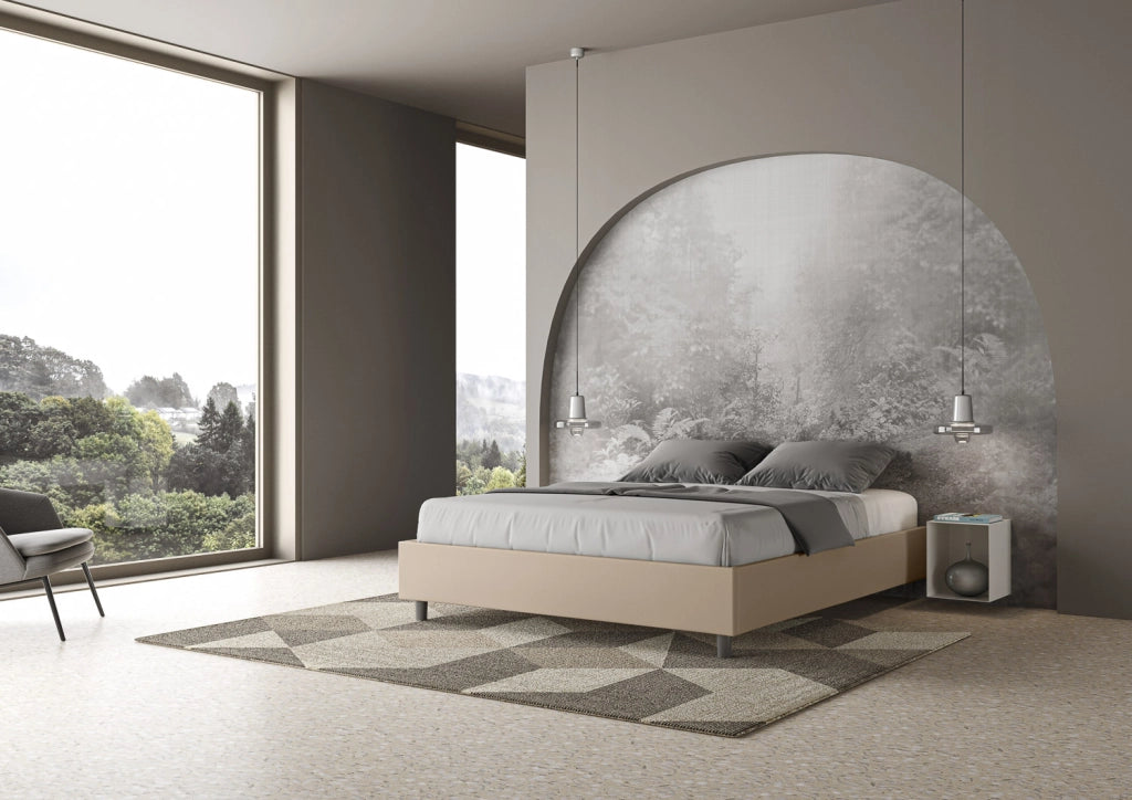 Letto Matrimoniale 160x200 cm con Rete e Contenitore Giroletto con Alzata Comoda Imbottito in Similpelle Azelia Tortora