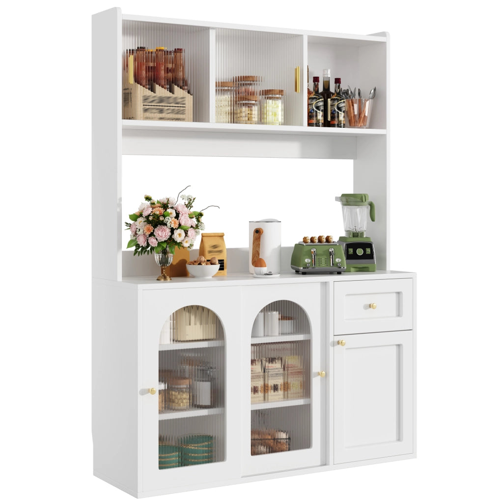 Highboard con luci LED, ripiani regolabili in MDF e PB, bianco, 120x35x167 cm
