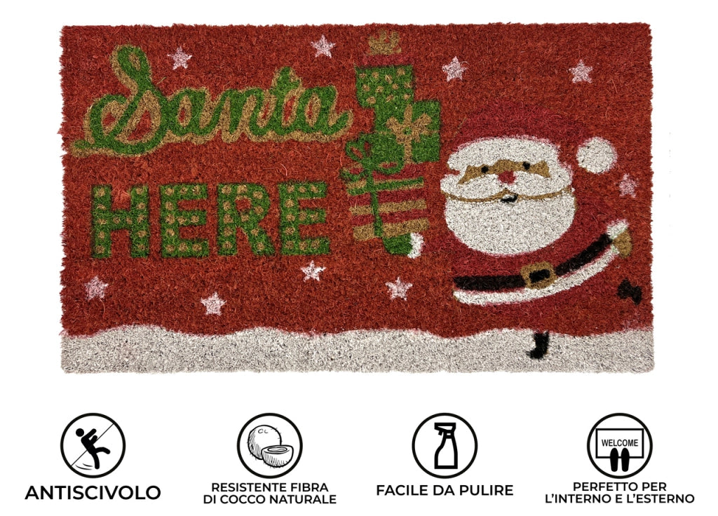 Zerbino Natale Cocco Ingresso Casa Esterno Antiscivolo Natalizio Fortuna Santa Here