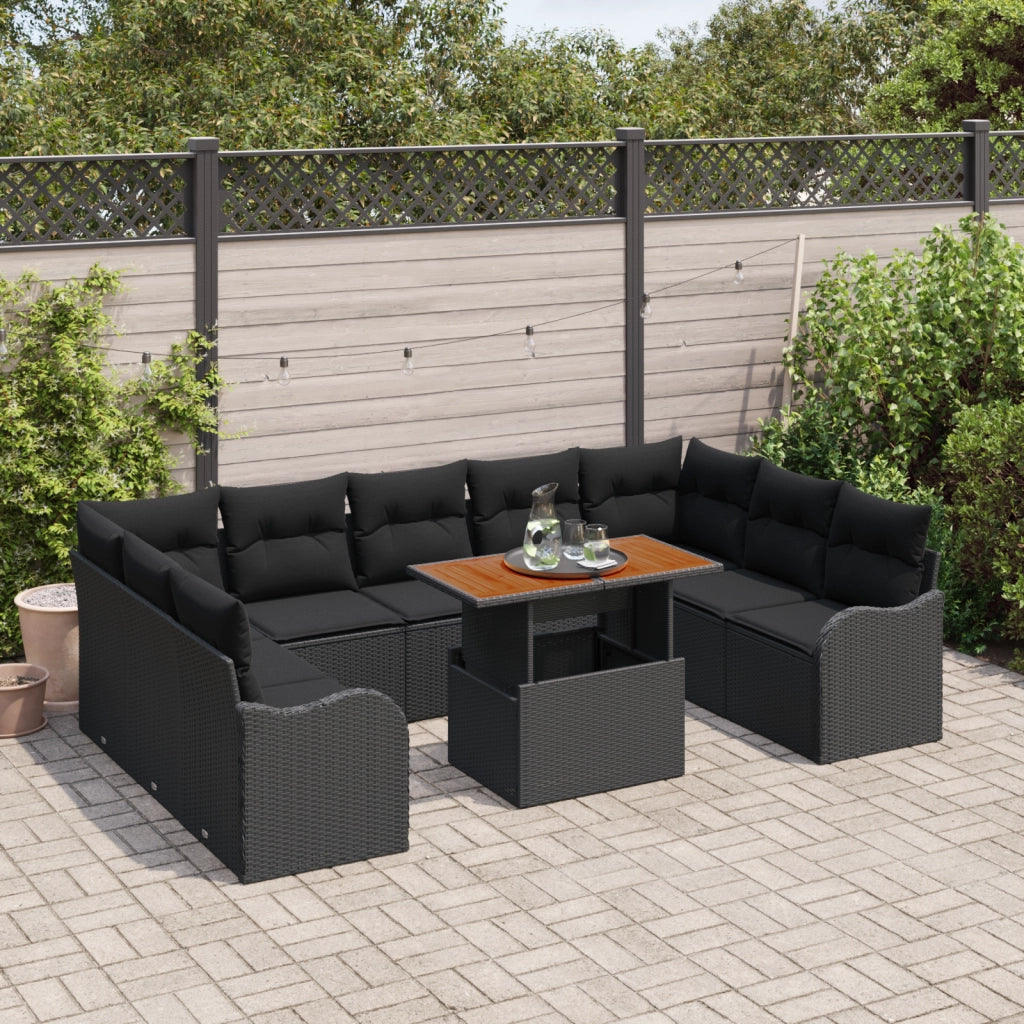 Set di divani da giardino  10 pezzi con cuscini in polyrattan nero