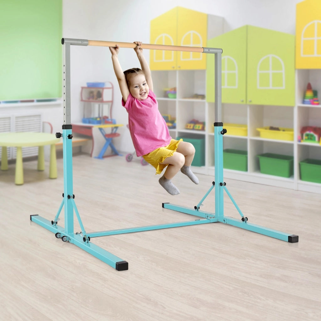 Barra ginnastica per bambini con 13 altezze regolabili portata 100kg-Attrezzatura palestra domestica Azzurro