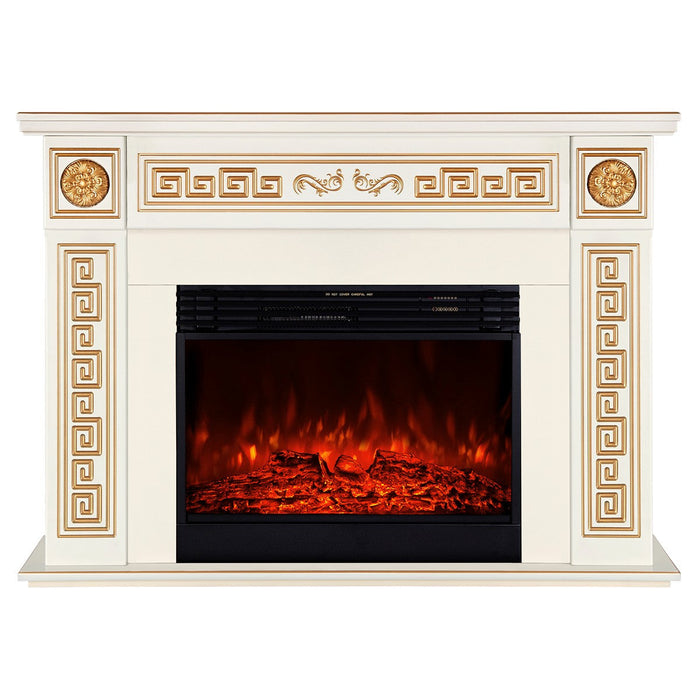 Camino Elettrico da Pavimento 101x140x33 cm Effetto Fiamma 1950W Versailles Maxi & Mirabella Avorio