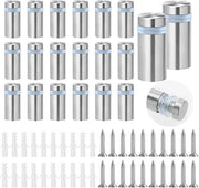Supporti da parete a distanza 20 pezzi, acciaio inossidabile 12 × 25 mm, supporto standoff con viti, supporto specchio argentato. Ideali per la fissazione di pannelli.