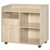 Mobile Porta Stampante, Mobile Ufficio, Mobiletto Basso, Mobile Multiuso con 4 Ruote, Rovere, 80x40x72cm
