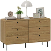 Cassettiera 6 cassetti ¨C Xylo ¨C legno rovere, angoli arrotondati, piedi acciaio, 120x40x75cm