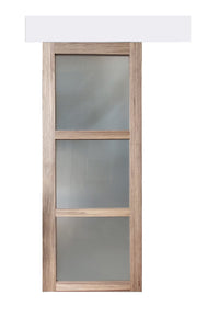 Porta Scorrevole Frake Vetro Legno H204 x L73 + binario in alluminio bianco e 2 gusci senza maniglia