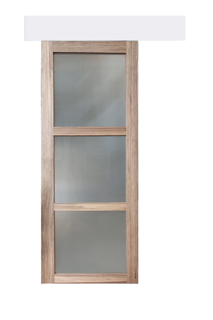 Porta Scorrevole Frake Vetro Legno H204 x L73 + binario in alluminio bianco e 2 gusci senza maniglia