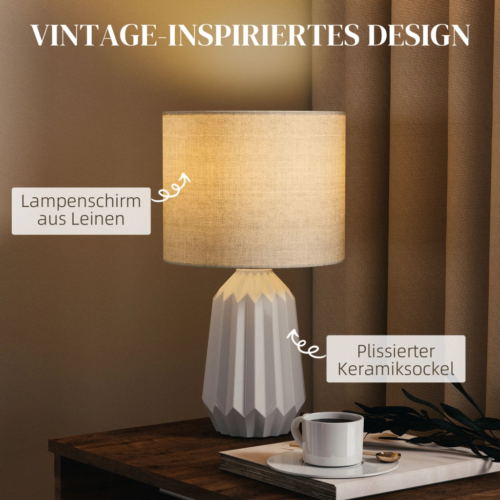 Lampada da tavolo con paralume in lino ¨C zephmum ¨C bianco 22x22x39 cm
