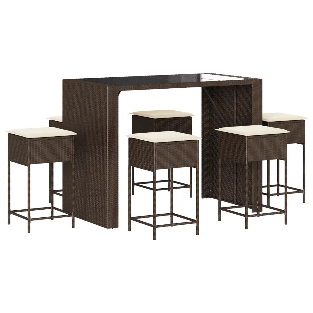 vidaXL Set Bar da Giardino 7 pz con Cuscini in Polyrattan Marrone