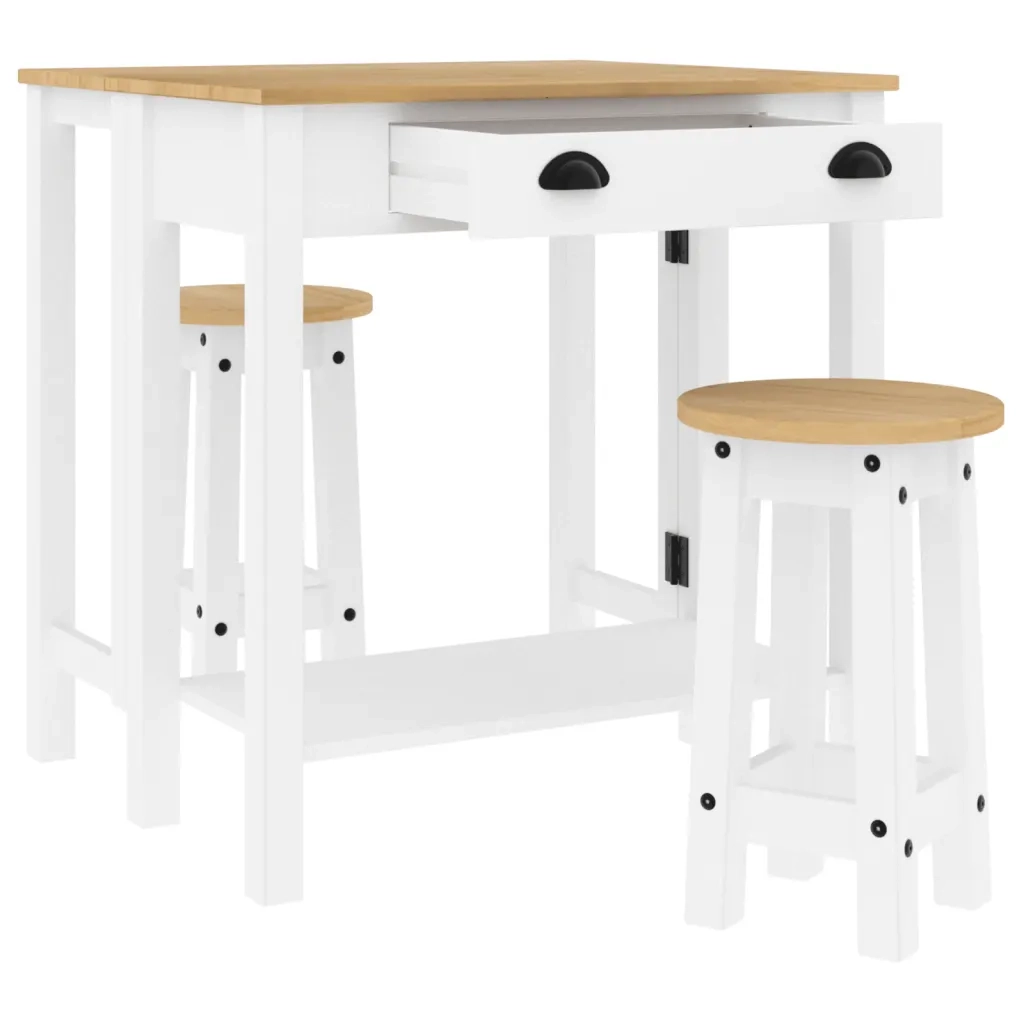 Set da Bar 3 pz Bianco in Legno Massello di Pino 4005698