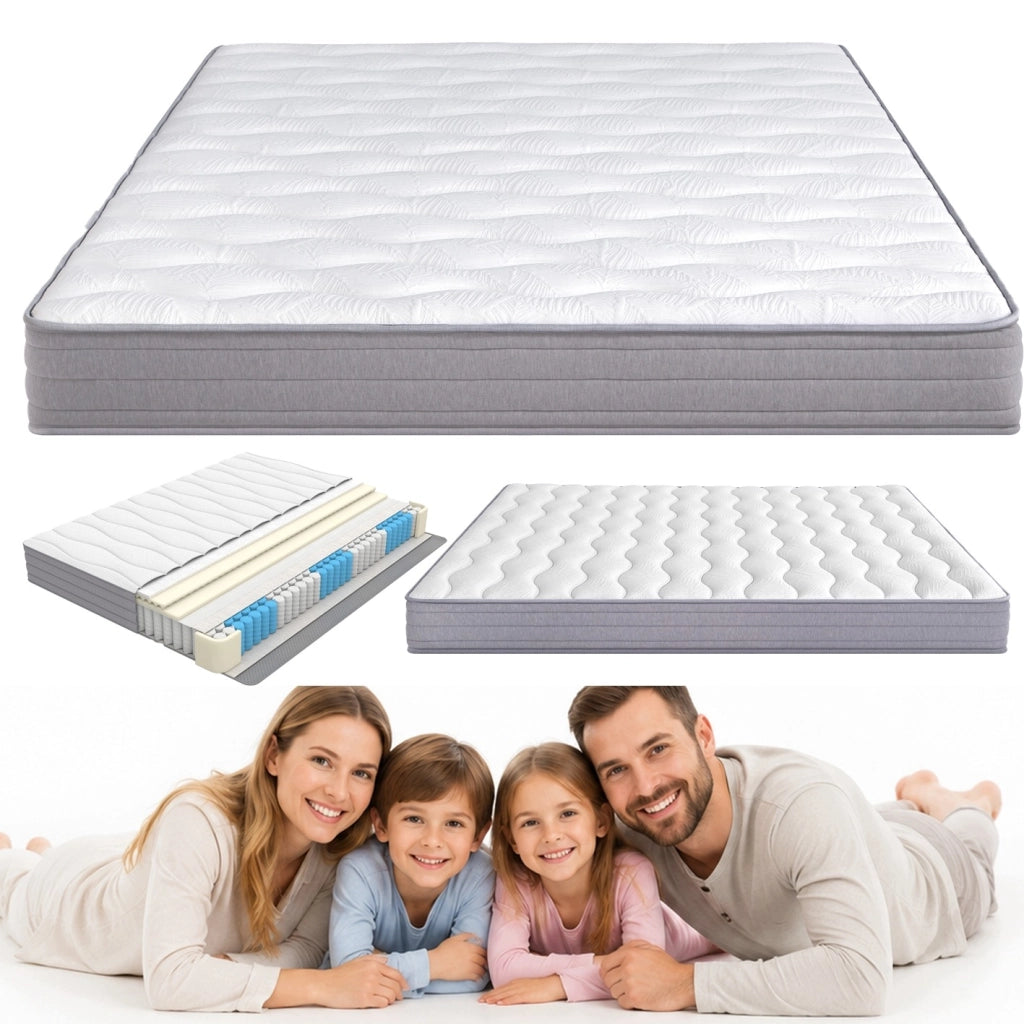 Materasso Matrimoniale a Molle 140x200 cm H3 Spessore 20 cm con Supporto Ergonomico e Struttura Arrotolata Bianco