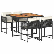 Set da Pranzo da Giardino 5 pz | Set Salotto da Giardino Nero con Cuscini in Polyrattan
