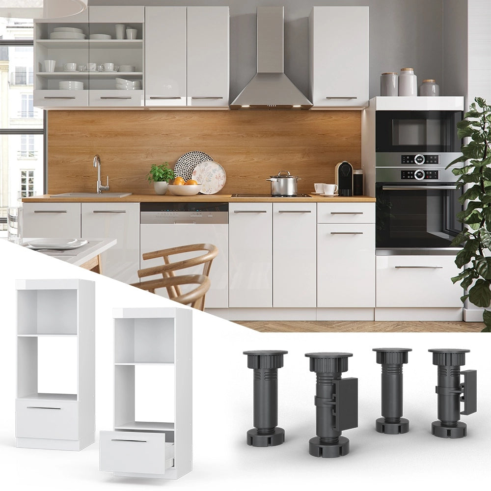 Mobile cucina microonde Fame-Line Bianco lucido/Bianco 60 cm aperto Vicco