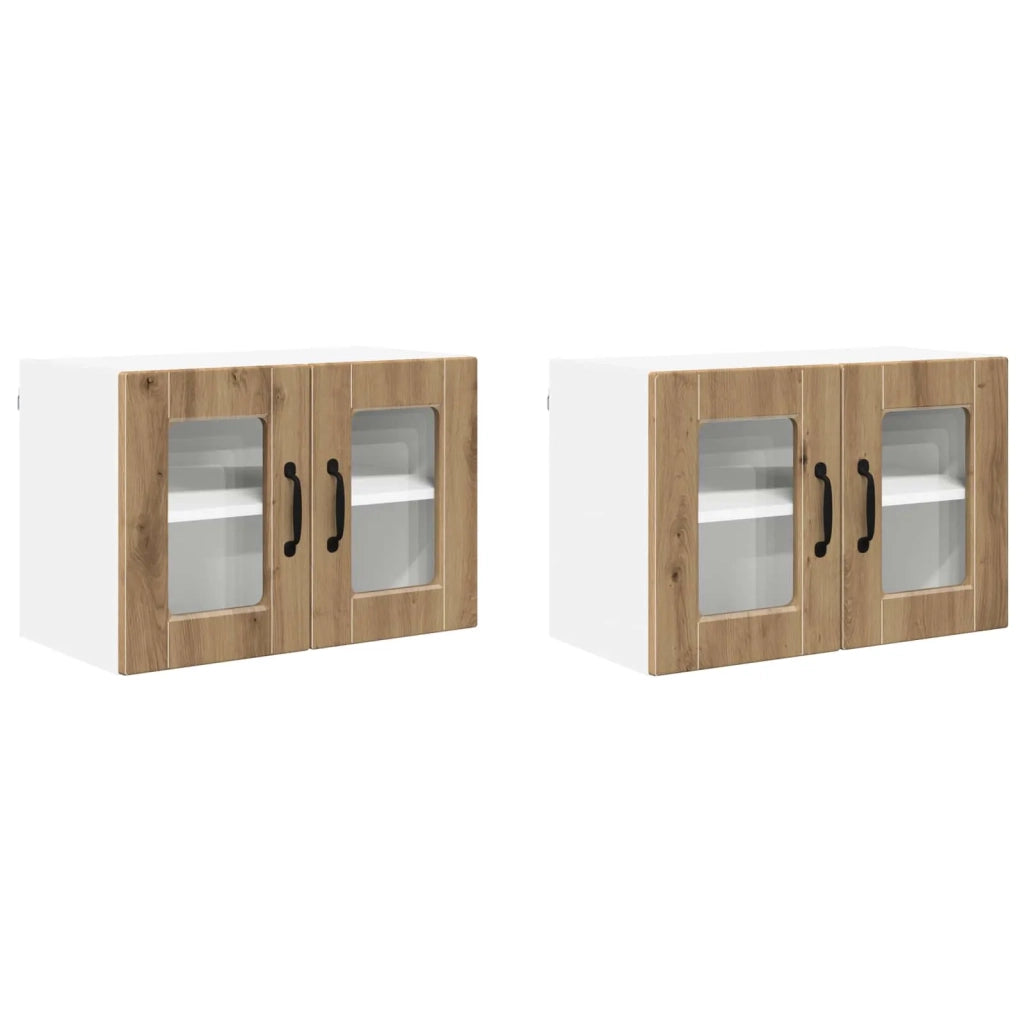 Pensile da cucina | Mobile in vetro da parete PORTO 2 pz Rovere artigianale