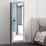 Specchio da Parete Lussuoso - Senza Cornice - Cristalli di Strass - 120x60 cm - Argento Lucido