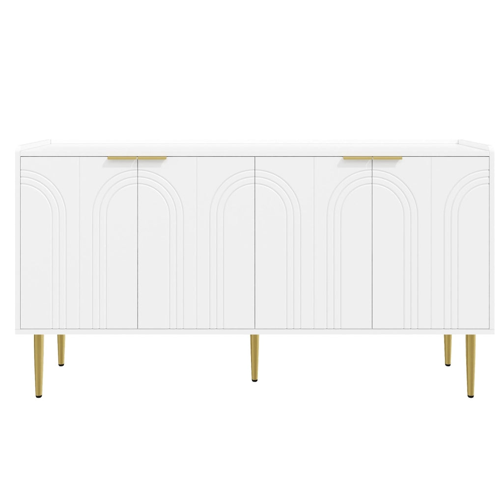 Credenza moderna bianca 140 cm con 4 ante e gambe dorate