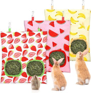Sacchi di fieno per 3 conigli - Sacca da appendere 2 fori per conigli, chinchilla, hamster - Disegno frutta
