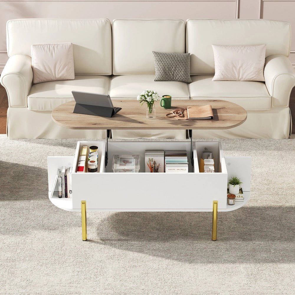 Tavolino da Caff¨¨ con Piano Regolabile e Vani Contenitore ¨C MINIMAL ¨C Legno/Bianco 120x50x43 cm