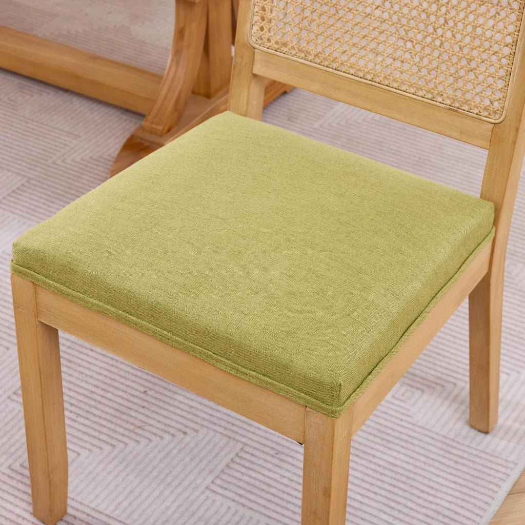 Set di 2 sedie da pranzo, schienale in vimini, stile rustico, struttura in legno, seduta imbottita, colore legno naturale e verde