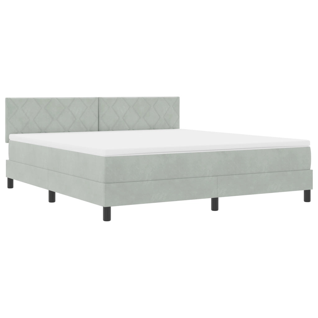 Letto Box Spring con Materasso Grigio Chiaro Super King in Velluto
