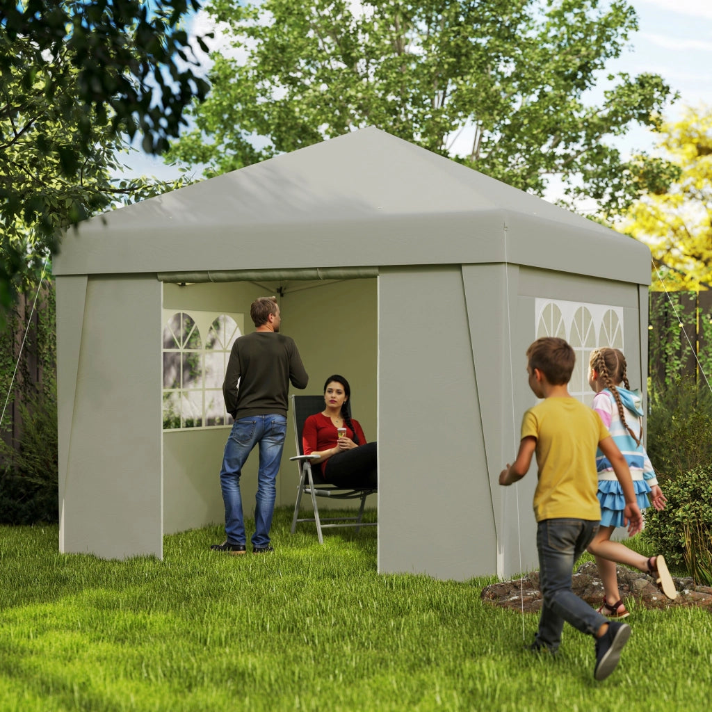 Tendone da giardino pieghevole 3x3x2.75m ¨C zephmum ¨C crema con finestre e pareti laterali