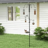 Mangiatoia per Uccelli con 6 Ganci e 4 Contenitori per Mangime in Acciaio, 58x58x226cm