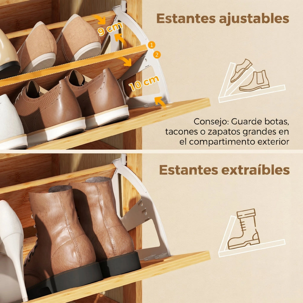 Cassa per Scarpe in Bamb¨´ con 2 Cassetti ¨C Zephmum ¨C 69x29x83 cm Naturale
