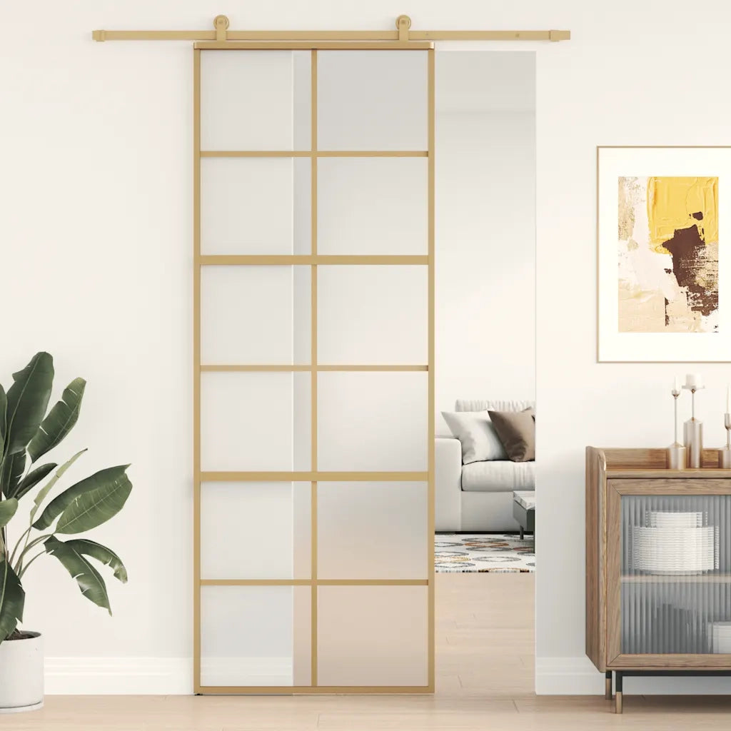 Porta Scorrevole Dorata 76x205 Vetro Smerigliato ESG Alluminio 155169