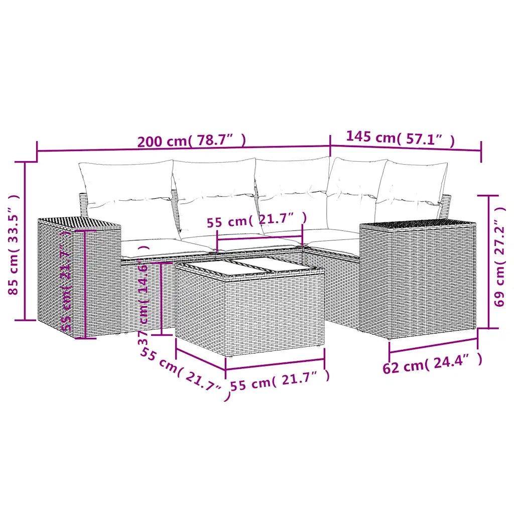 Salotto da Giardino-Set Divani da Giardino 5 pz con Cuscini Grigio in Polyrattan 772260