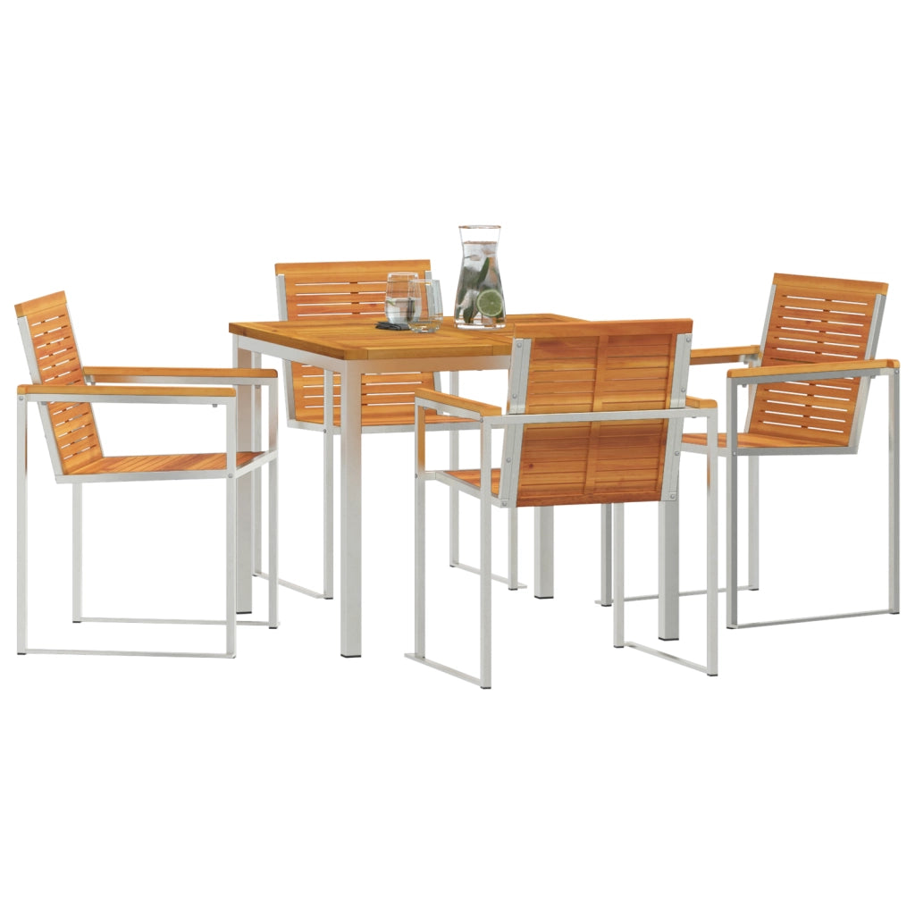 Set da Pranzo da Giardino 5 Pezzi  in Legno Solido di Acacia