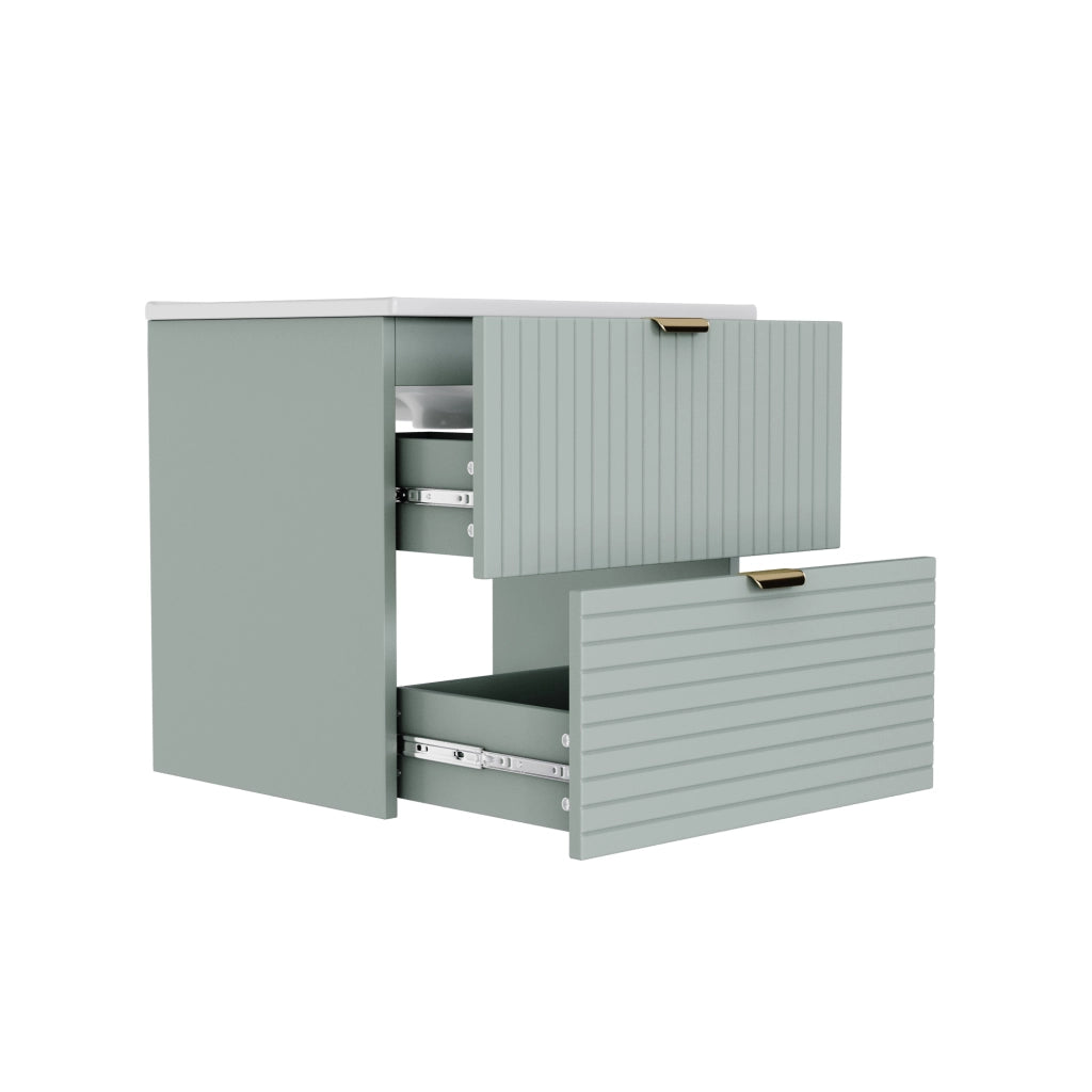 Sottolavabo Sospeso con Lavabo Integrato ¨C MINIMAL ¨C 2 Cassetti, Verde Menta, 61x46x57