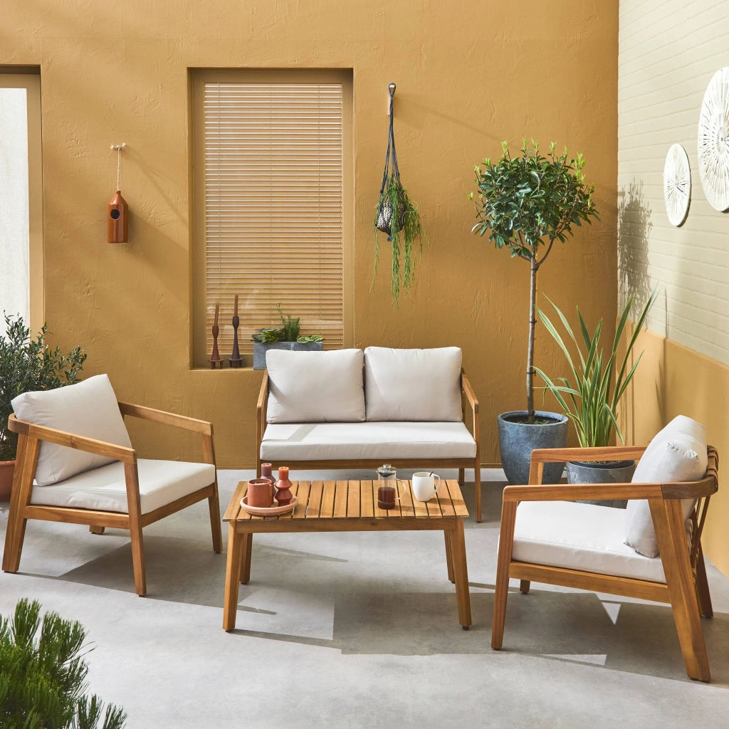Salotto da giardino in legno di acacia, 4 posti , beige