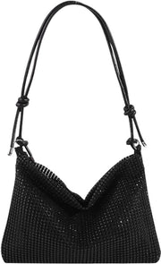 Borsa Glitter per Donna, Borsa a Spalla Flessibile con Cinturino Elegante Borsa per la Sera con Alta Capacità con Chiusura a Righello Borsa da Braccio per Promozioni Matrimoni Feste Cene (Nero)