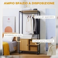 Appendiabiti in Acciaio e Legno Stile Industriale con Scarpiera e Ripiani, 80x40x180cm