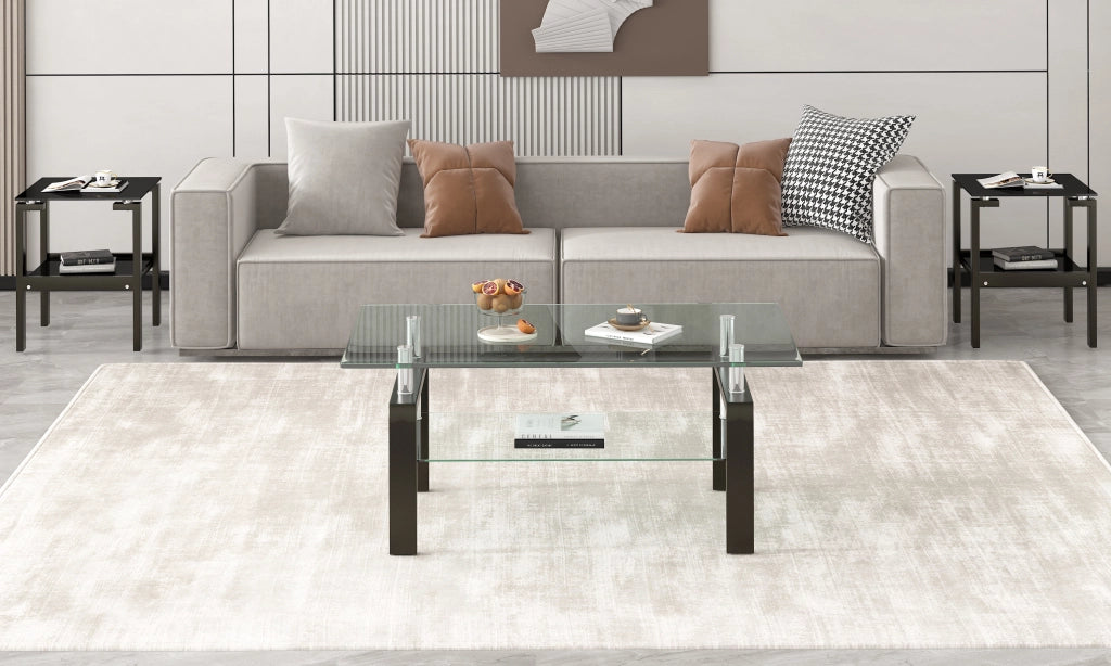 Tavolino da caffè con 2 ripiani - per soggiorno - in vetro e metallo - 100×60×44 cm