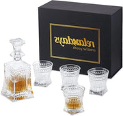 Set a 5 pezzi per whiskey - bicchieri da whiskey 240 ml - caraffa 500 ml - scatola regalo con rilievo trasparente